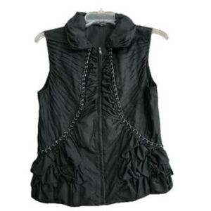 Elie Tahari Fitted Black Zipper Front Vest with Chain Embellishment S